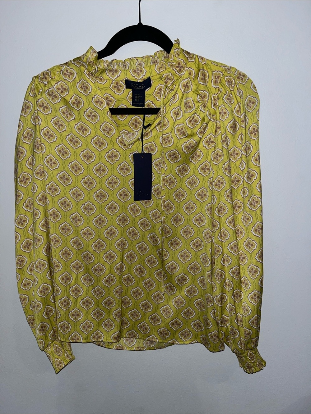 RACHEL Rachel Roy Yellow Printed Ruffled-Neck Blouse